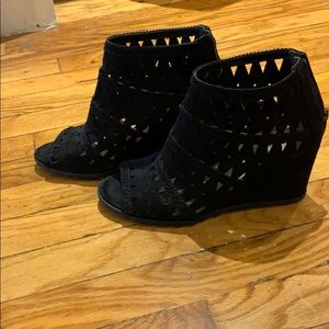 Via Spiga black suede wedge sandals